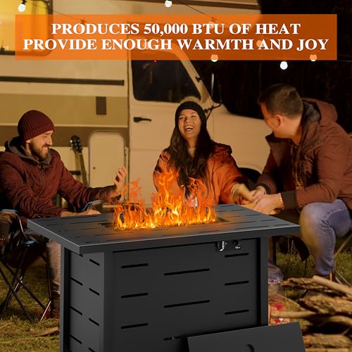 Walsunny 43 inch Outdoor Propane Fire Pit 50,000 BTU Gas Fire Pit Table with Lid, Waterproof Cover, Rectangle Gas Firepit Table for Garden/Patio, CSA Certification