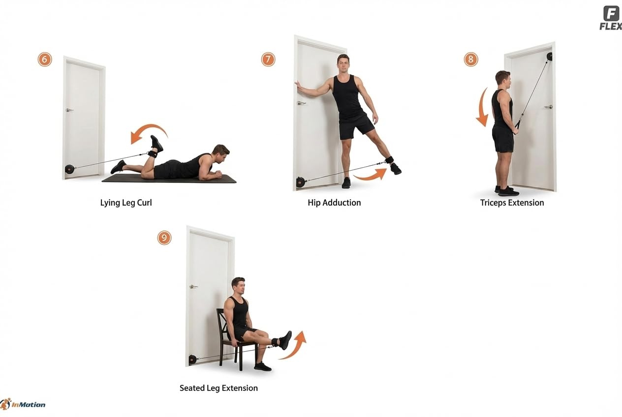 In Motion FLEX Smart Home Gym Fitness Resistance Band | Portable Electronic Cable Machine Adjustable Resistance 5–66LB | Door Anchor, USB Rechargeable Pocket Gym for Full Body Workout & Travel Fitness