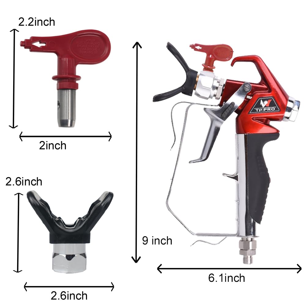 Airless Paint Spray Gun with 517 tip High Pressure 4000 PSI Red Series Airless Sprayer Gun (4 Finger)