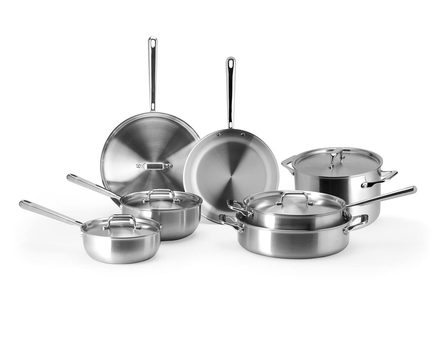 Misen 5-Ply Stainless Steel Cookware Set - Versatile, Dishwasher Safe - 12-Piece Set - 10" Skillet, 12" Skillet, 3 QT Saute Pan & 6 QT Rondeau + Lids, 2 QT & 3 QT Saucier + Lids, 8 QT Stockpot + Lid