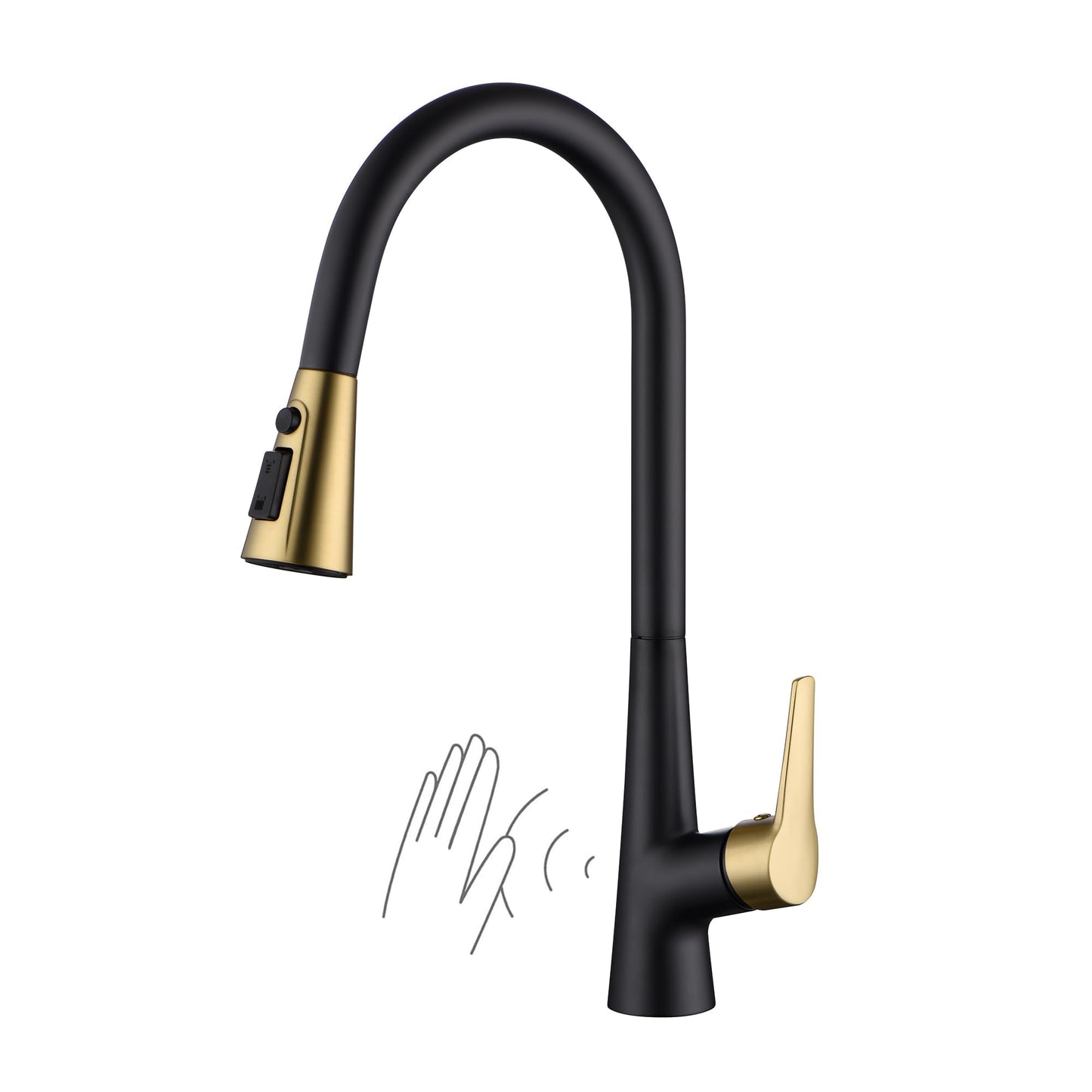 sumerain Hands-Free Touchless Kitchen Sink Faucet Single Handle Black and Gold Motion Sensor Pull Down Kitchen Faucet