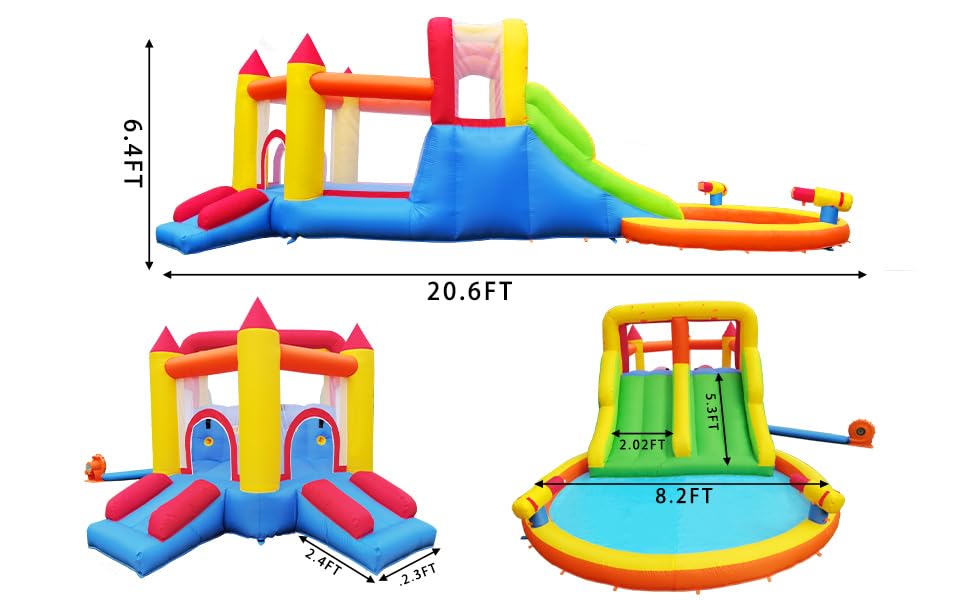 Umbalir InfIatable Bonuce House with 4 Slides & Large Splash Pool, Water Park with Ultra-Wide Climbing Wall, Jumping, Water Cannons & Surprise Water Sprayers for 3-10 yr Kids(20.6'Lx9.6'Wx6.4'H)
