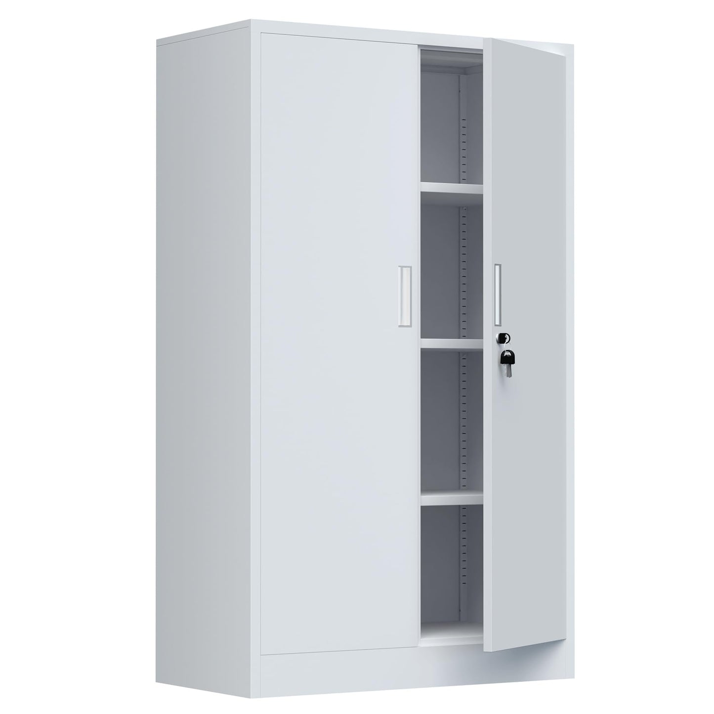 JINKUR Metal Storage Cabinet with Locking Doors and 3 Adjustable Shelves, Lockable Storage Cabinets for Home Office Garage Kitchen Pantry (White)