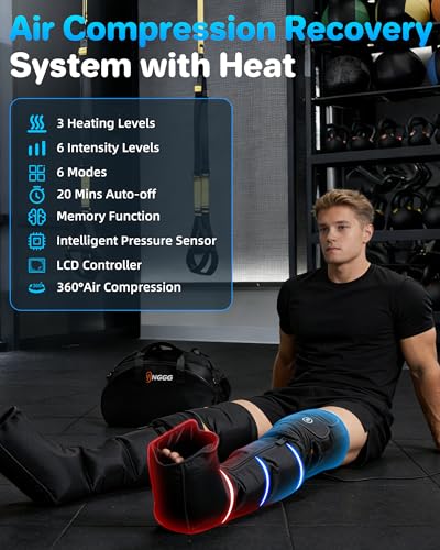 YINGGG Air Compression Leg Massager with Heat - Foot and Calf Massage Sleeve with 3 Heat&6 Intensities&6 Modes, Compression Boots for Circulation and Pain Relief-M