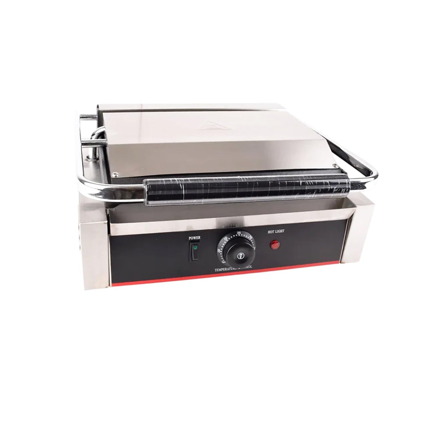 Commercial Panini Press With Grooved Grill Sandwich Maker Machine Electric Contact Grill Single (Large Smooth Top&Bottom)