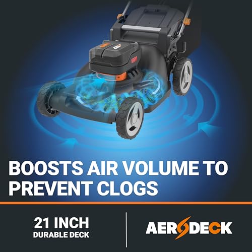 WORX Nitro 21" Cordless Lawn Mower, Brushless Electric Mower for 1/2 Acre, Push Lawn Mower with 7-Position Height Adjustment, 2 × 5.0 Ah Batteries & Charger Included, WG752