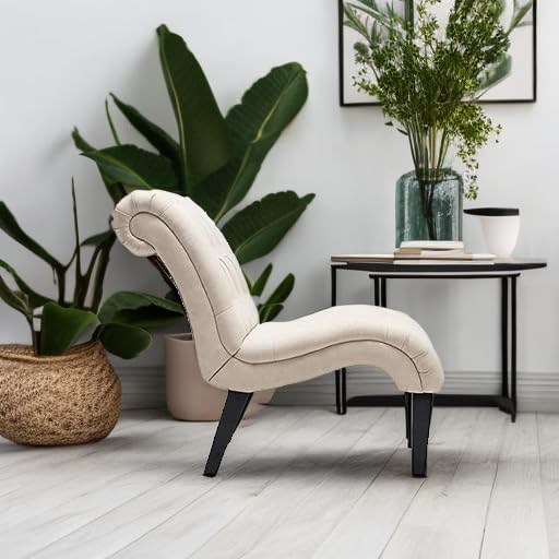 Yongqiang Accent Chair for Bedroom Living Room Chairs Tufted Upholstered Lounge Chair with Wood Legs Linen Fabric