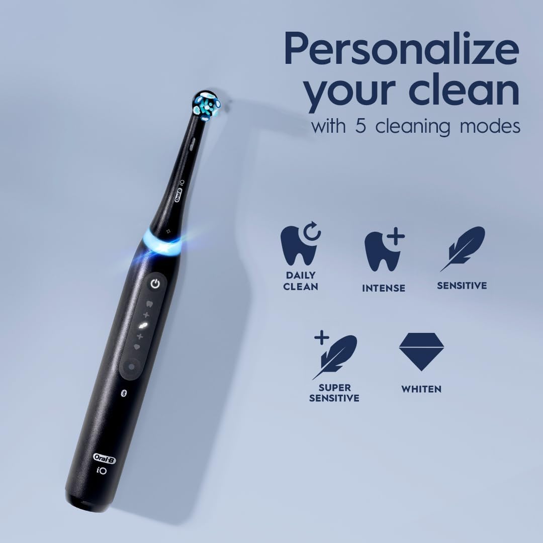 Oral-B iO Series 5 Luxe Bundle, (1) iO5 Electric Toothbrush with (3) Ultimate Clean Brush Heads and (1) Travel Case, White
