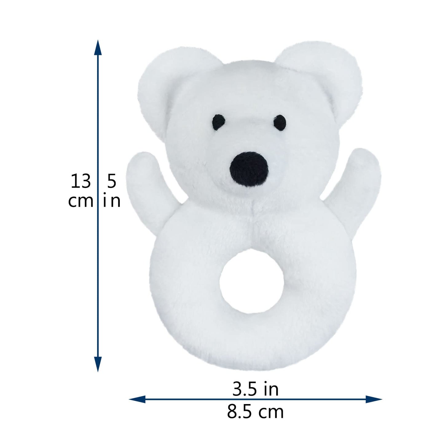 Doindute Baby Polar Bear Soft Rattle Toy, Polar Bear Plush Infant Shaker Rattle Easy-Grasp Stuffed Animal Toy, Gifts for Newborns Babies Toddlers Boys Girls, White, 5 Inches