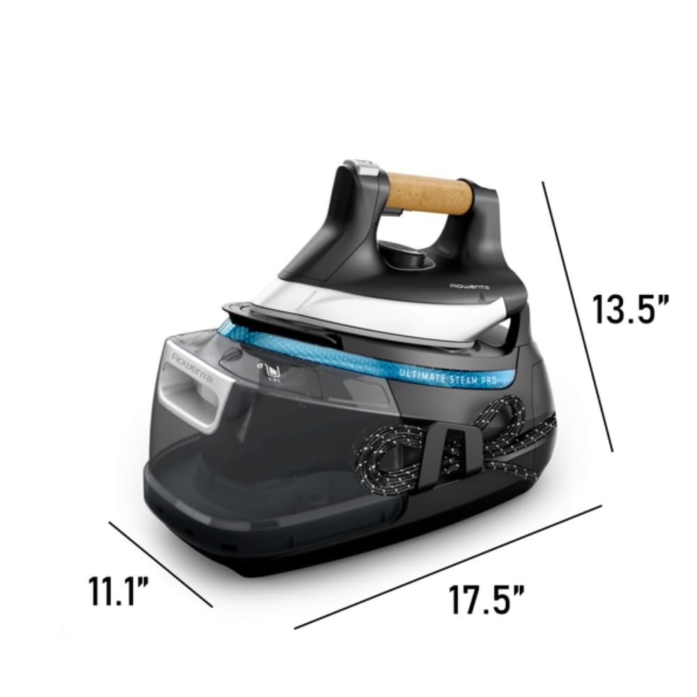 Rowenta, Iron, Ultimate Steam Pro Stainless Steel Soleplate Professional Steam Station for Clothes, 1800 Watts, 1.3L Removable Tank, Boiler Technology, Fast Heat Up, Black Clothes Iron, DG8668