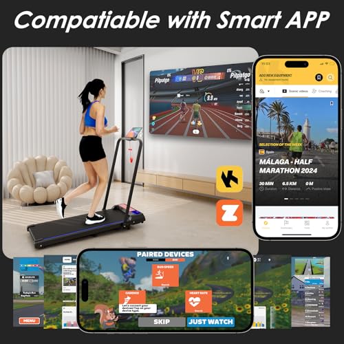 Treadmill Under Desk Walking Pad,2 in 1 Folding Treadmill for Home/Office with Remote Control and APP，Large Screen