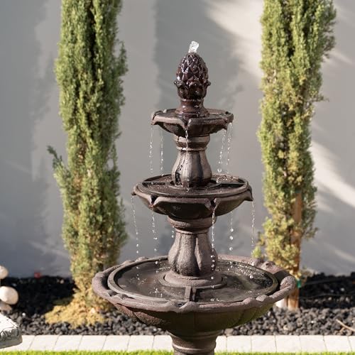 XBrand 51" 3-Tier Outdoor Waterfall Fountain, Weather-Resistant Resin Freestanding Water Feature with Pump, Brown