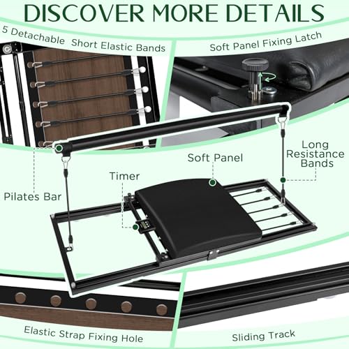 Pilates Board, Foldable Pilates Reformer Set, Multi-Purpose Iron Extended Pilate Equipment, 7-in-1 Pilate Machines for Home Use, with Pilates Bar, Resistance Bands