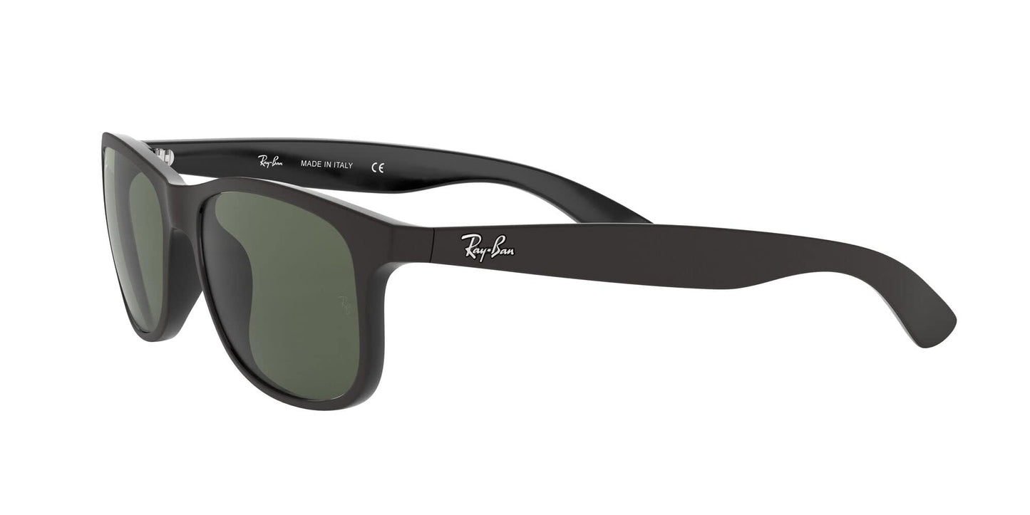Ray-Ban Unisex RB4202 Andy Rectangular Sunglasses, Matte Black On Black/Dark Green, 55 mm
