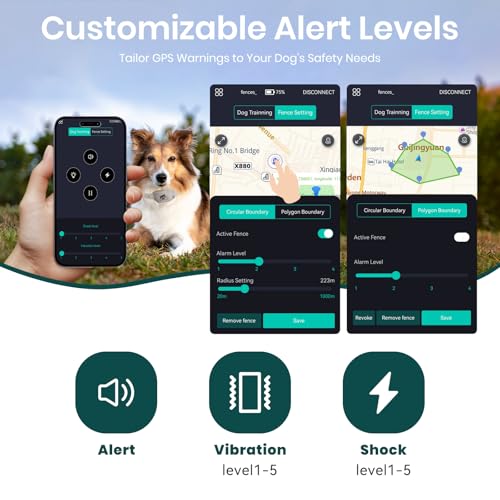 GPS Wireless Dog Fence with Free App, Electric Fence System with Training Collar, Portable Fence for Outdoor Use, Rechargeable Waterproof, Adjustable Pet Containment System for Outdoor Use