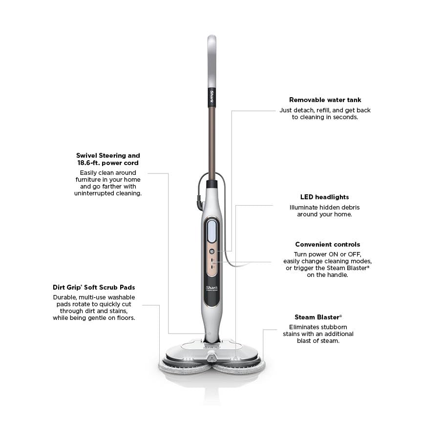 Shark Steam & Scrub with Steam Blaster Technology All-in-One Hard Floor Steam Mop with 3 Steam Modes & LED Headlights S8201, Rotator White