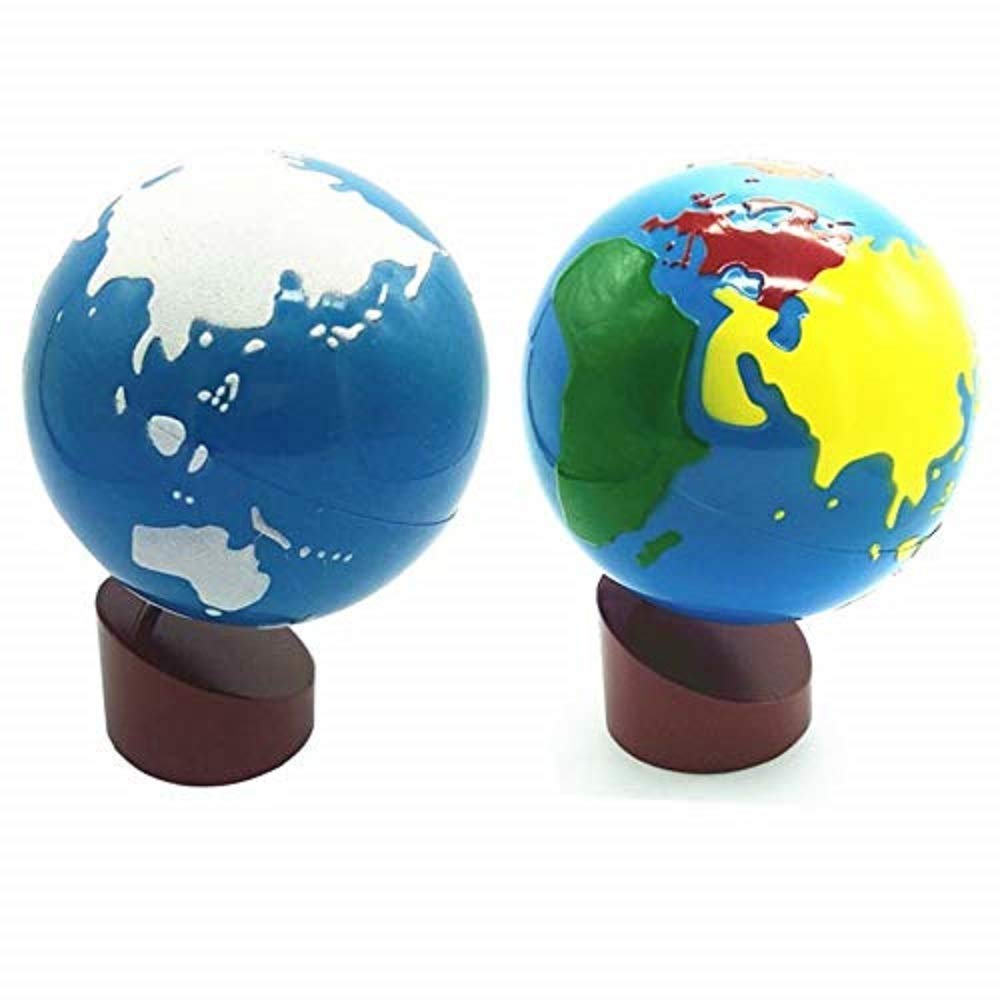 Baby Earth Globe Toys Montessori Earth Globe Plastic and Wood Material Learn To Know World Children Early Learning Teaching Aids (white)