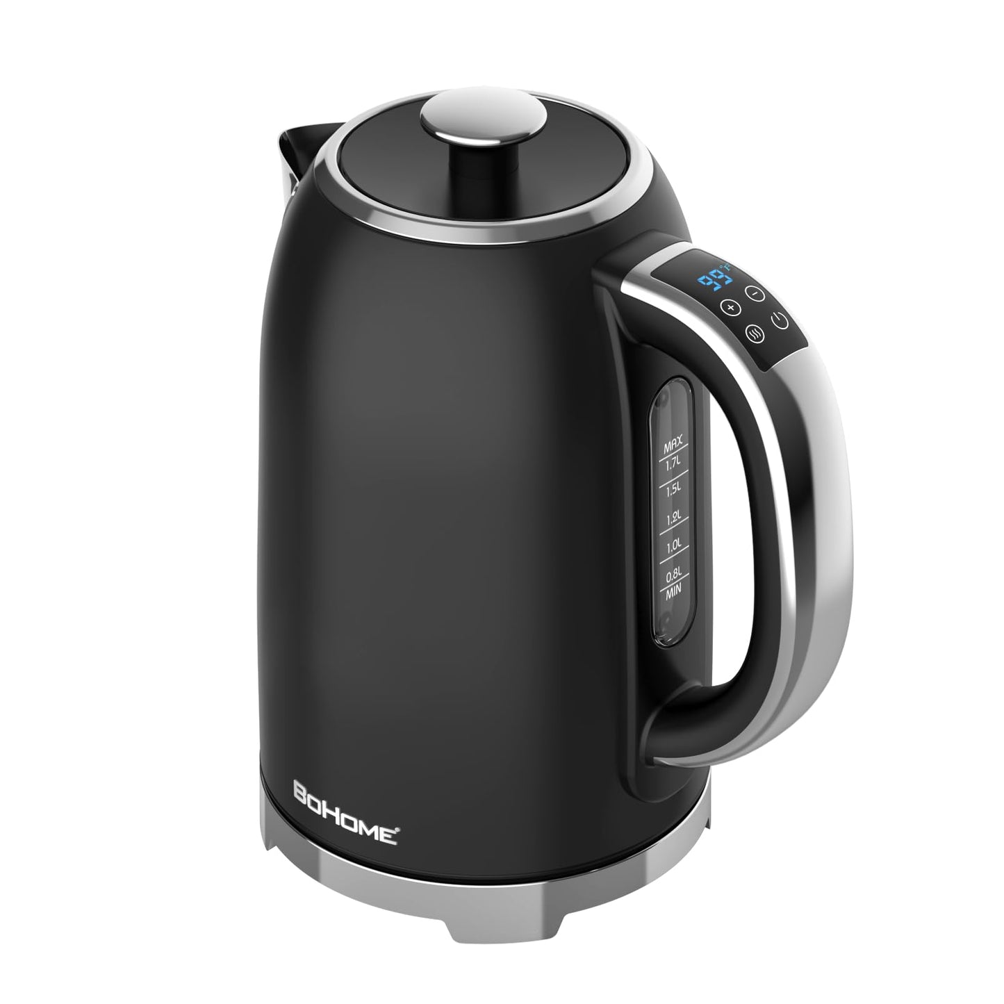 BOHOME Electric Kettle, 1.7L/1500W, Stainless Steel, Digital Touch Panel, Keep Warm Function, Auto Shutoff, BPA-Free, Hot Water Kettle for Coffee & Tea, No Plastic Contact with Water (Black)