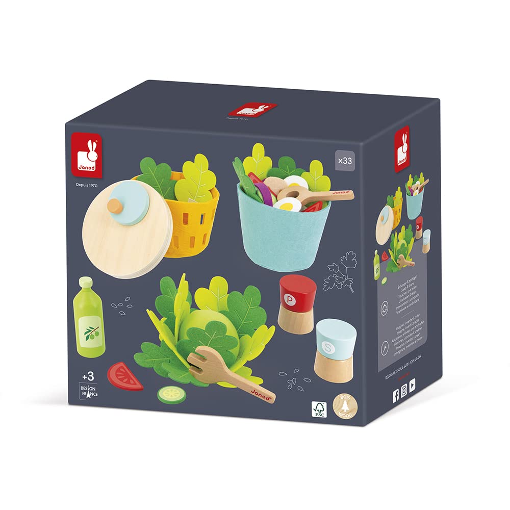 Janod - My Mixed Salad - 33 Piece Pretend Play Kitchen Set - 3 Years + J06595