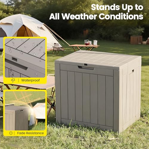 ComeWay 31 Gallon Outdoor Storage Box - Waterproof Resin Deck Box for Indoor & Outdoor Use, Lockable & UV Resistant Storage Bin for Package Delivery, Patio Cushions, Gardening Tools - Grey
