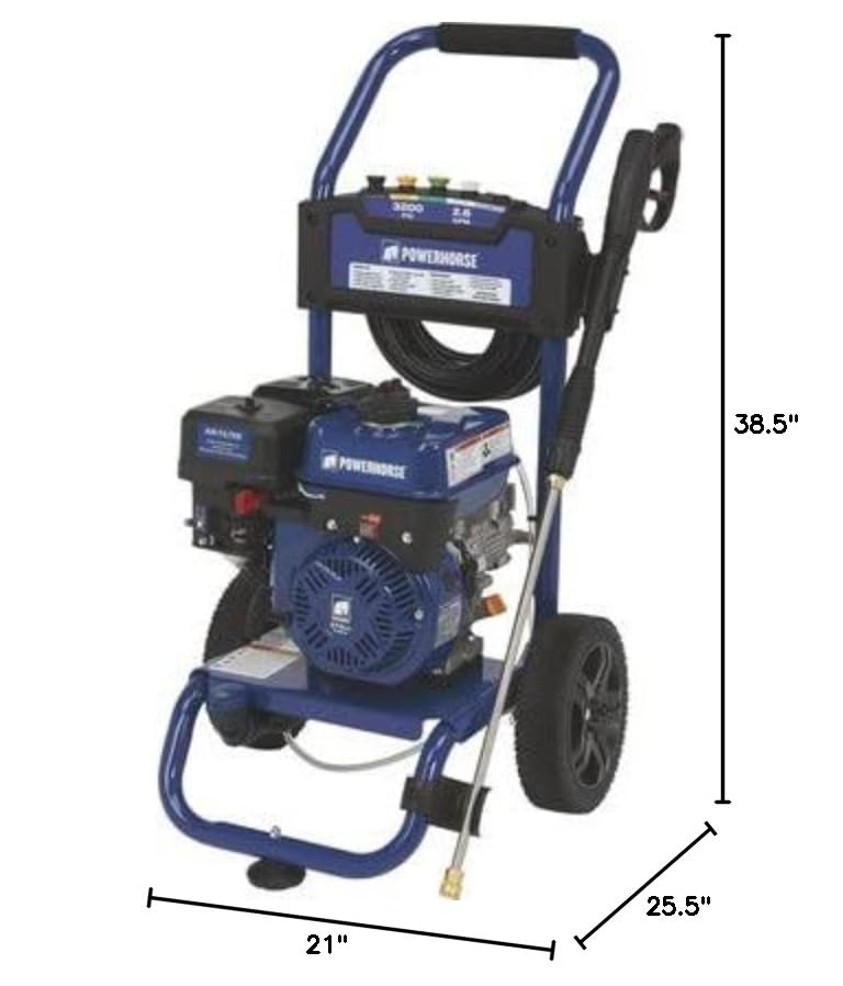 Powerhorse Gas Cold Water Pressure Washer, 3400 PSI, 2.7 GPM, Maintenance-Free Axial Pump, Steel Tube Frame