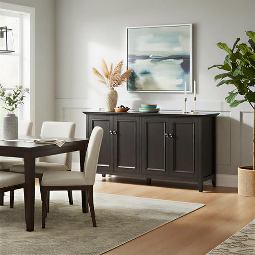 SIMPLIHOME Amherst Storage Cabinet - 66 inch Wide Solid Wood 4-Shelf Sideboard Cabinet in Hickory Brown, Transitional Buffet for Living Room or Dining Room with 4 Doors and Adjustable Shelves