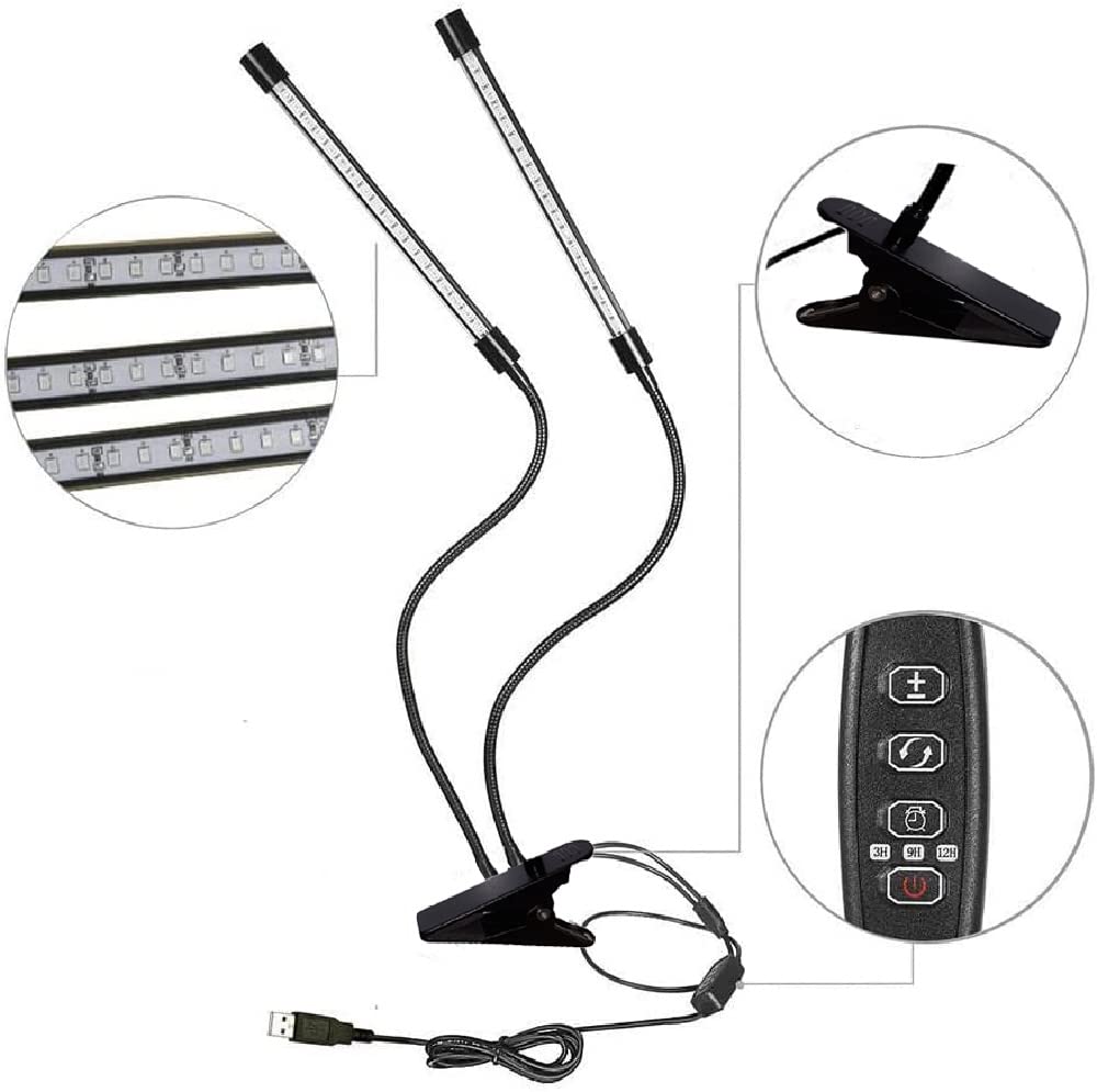 LED Plant Grow Lights for Indoor Plants 40 LED Full Spectrum Dual Head Plant Lights, 3 Switch Modes, 3,9,12H Timer, 9 Dimmable Brightness Growth Lamp for Indoor Succulent, Vegetables