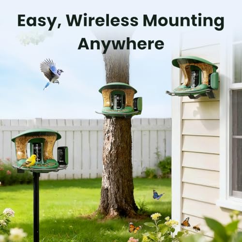 Birdfy 2 Smart Bird Feeder with Camera, AI Identifies Bird Species, 2K Dual-Lens + Side HD Camera for Live Streaming & Feeding View, Solar-Powered Backyard Birdwatching Gift Present
