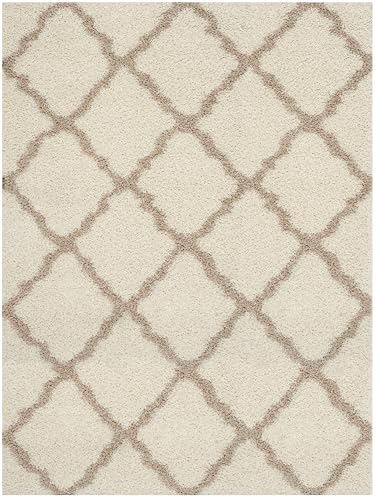 SAFAVIEH Area Rug 8x10 - Dallas Shag Collection - Large - Ivory & Beige, Trellis Pattern, Non-Shedding & Easy Cleaning, Plush Thick Pile, Ideal for Living Room, Bedroom, Dining Space (SGD257B)