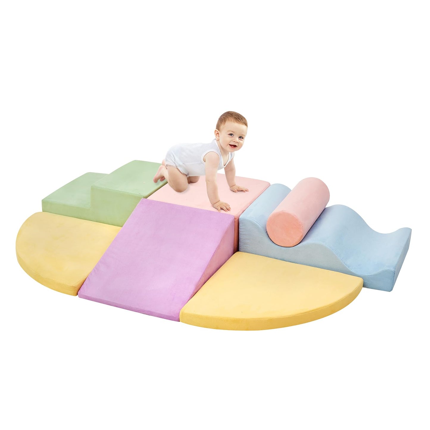 QUCHI Climbing Toys for Toddlers, Toddler Climbing Toys Indoor, 7-Piece Soft Foam Climbing Blocks Set, Toddler Playtime Corner Climber Indoor Foam Play Gym for Climbing Crawling and Sliding