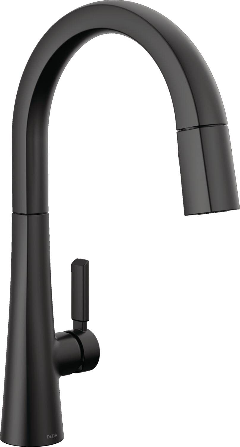 Delta Faucet Monrovia Matte Black Kitchen Faucet, Kitchen Faucets with Pull Down Sprayer, Kitchen Sink Faucet with Magnetic Docking, Matte Black 9191-BL-PR-DST