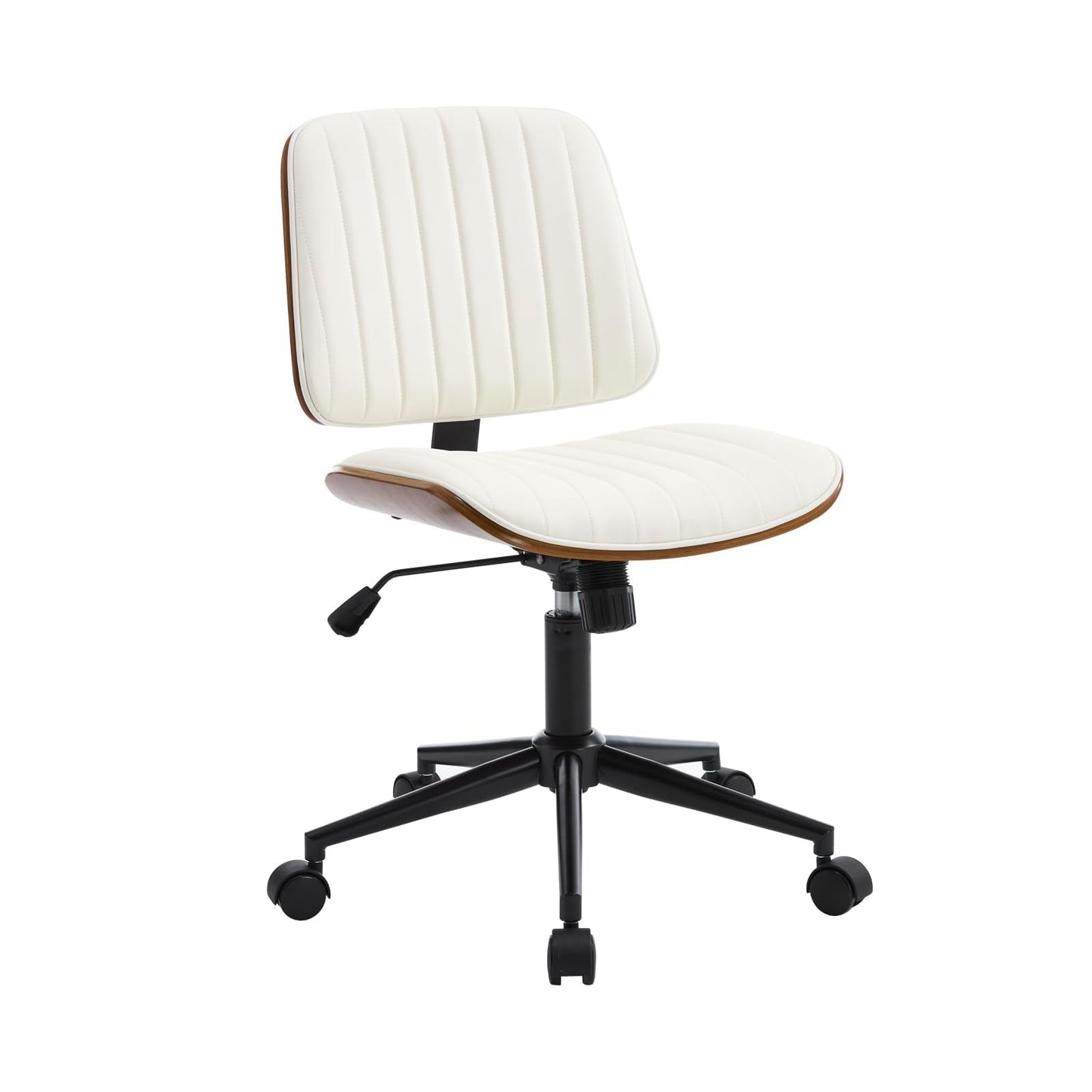 VipDesk Small Home Office Chair - Armless Mid Back Desk Chair with 360° Swivel and Wheels, PU Upholstered Height Adjustable Modern Walnut Computer Chair for Home, Office Meeting Room - Black