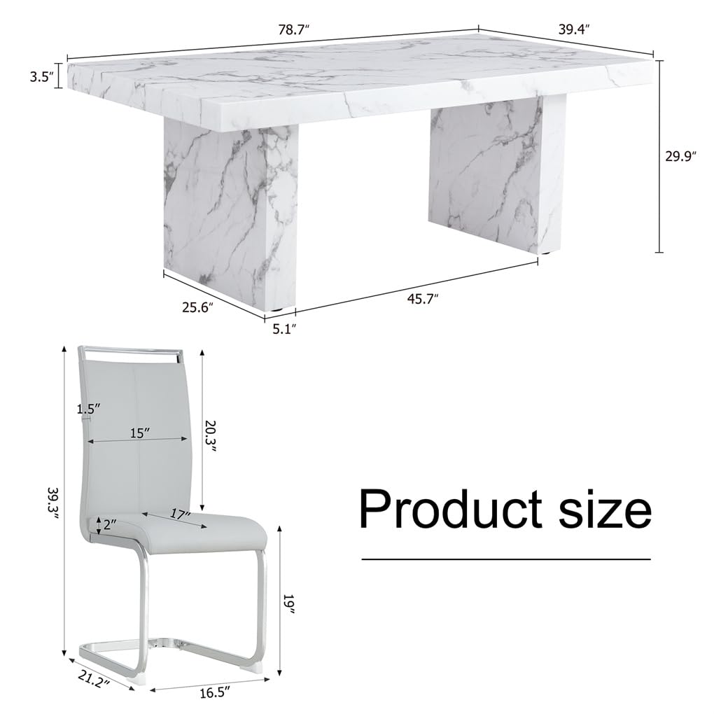 BAOPIN 79" Faux Marble Dining Table Set for 8, Dining Room Table Set for 8, Dining Table and Chairs Set for 8