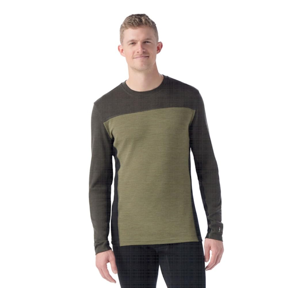 SmartWool Men's Classic Thermal Merino Base Layer Colorblock Crew Winter Moss/North Woods X-Large