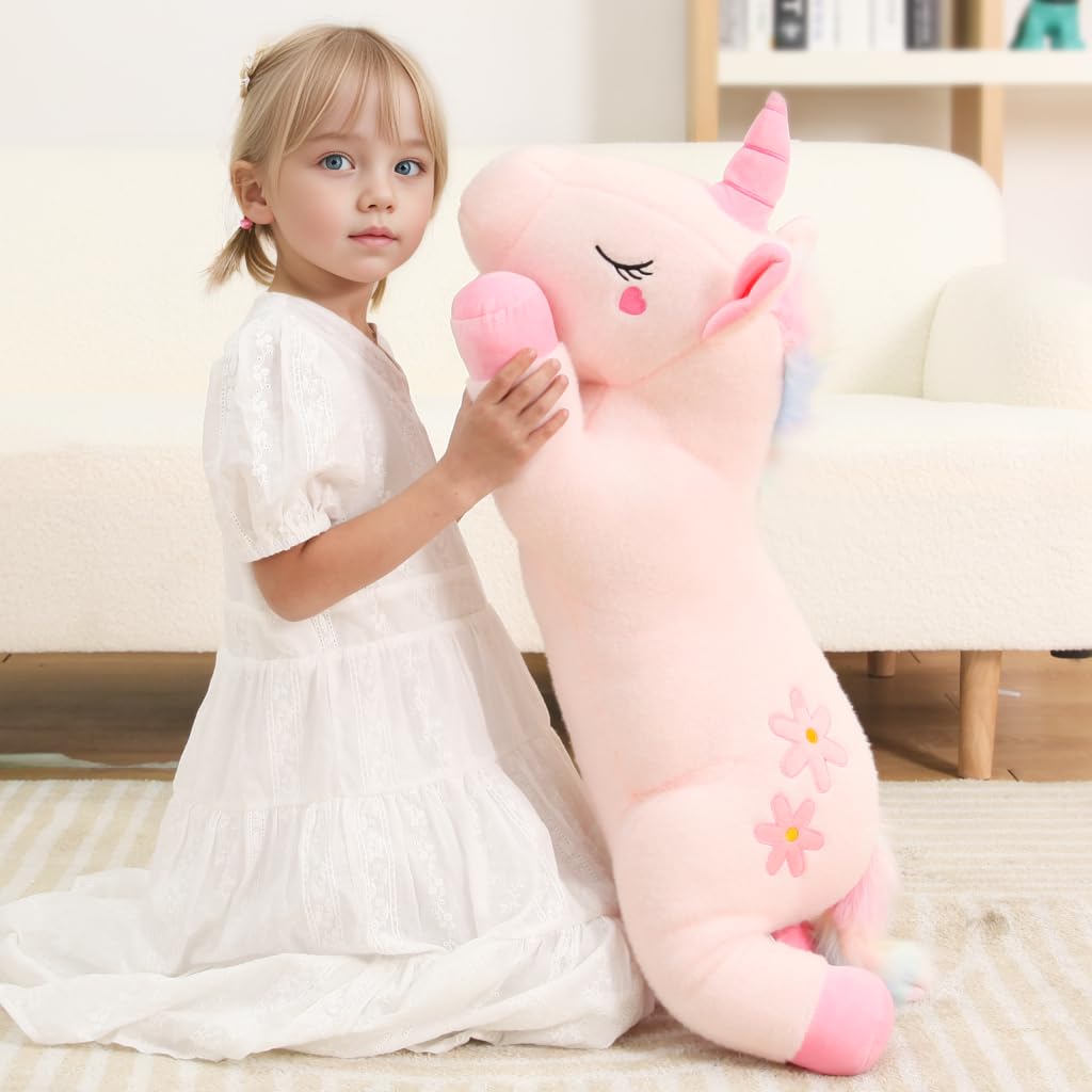 32inch Cute Giant Pink Unicorn Plush, Jumbo Soft Body Pillow Pet, Large Rainbow Unicorn Stuffed Animals Toy, Big Doll for Kids Girls and Boys, Birthday