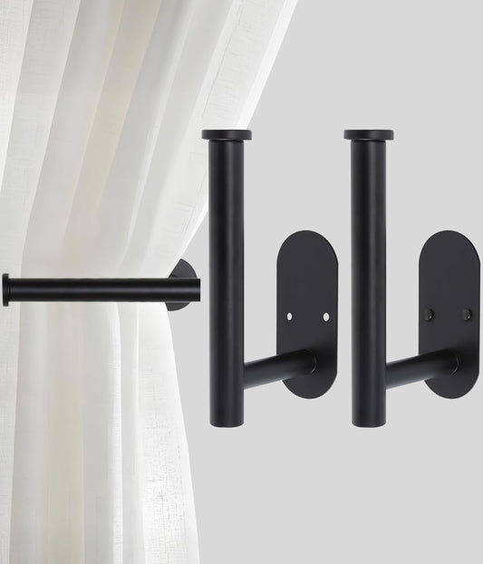 Curtain Tiebacks Hooks Wall Mounted, Curtain Holdbacks Screw-in, Curtain Holders for Drapes, Curtain Pull Backs, Curtain Tie Backs 304 Stainless Steels, 2pcs Black