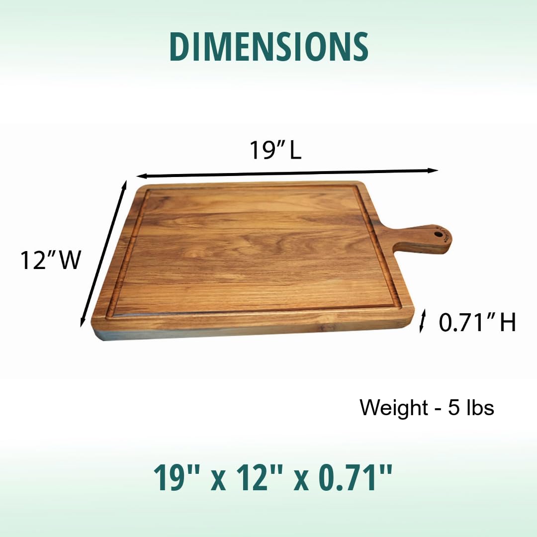 EcoDecors 3 Piece Teak Cutting Board Set with Handles, FSC Certified Edge Grain, Prep and Serving Boards for Kitchen
