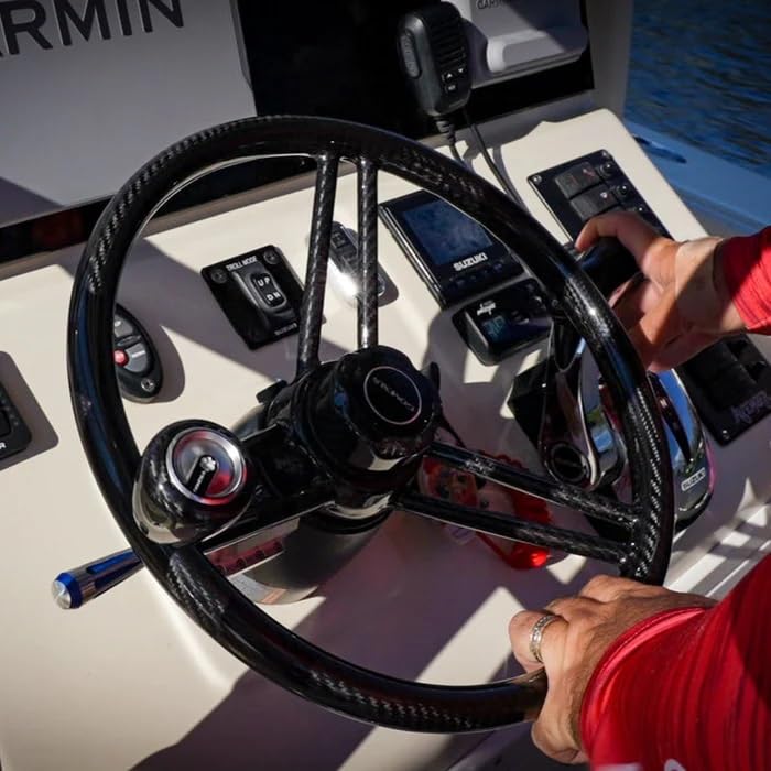 Gomexus Boat Steering Wheel Real Carbon Fiber 13.5″ Skiff Wheel 3K Carbon Universal Fit Easy Installation