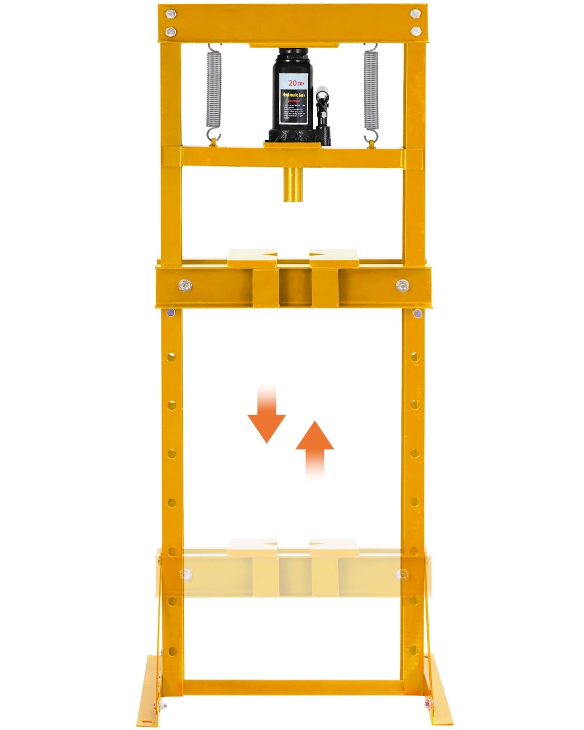 20 Ton Hydraulic Shop Press, Heavy Duty H-Frame Floor Bearing Press with Steel Plates & Adjustable Bed, for Garage Bending, Bearing, U-Joint, Metalworking (Yellow)