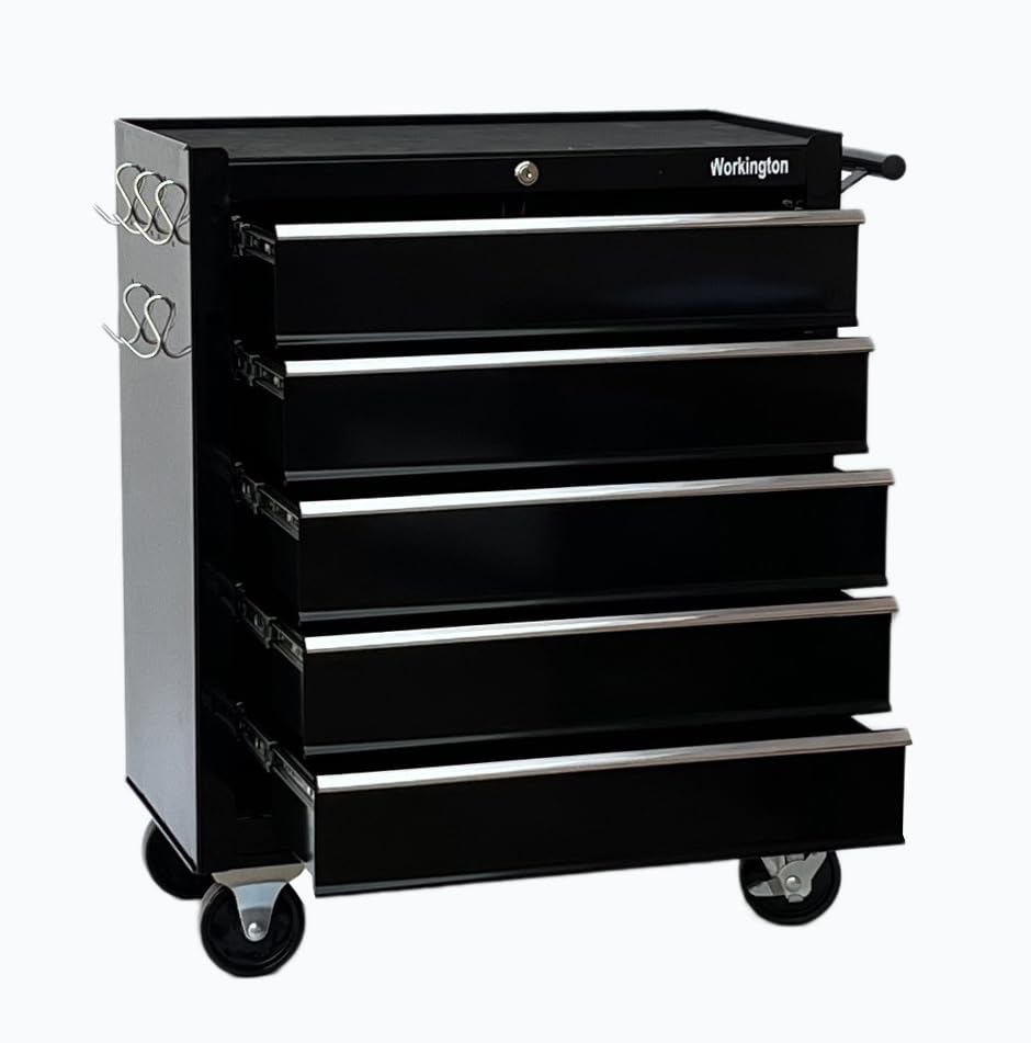 Workington Rolling Metal Tool Chest with 5 Drawers, 24" 5-Drawer Tool Chest Cabinet with Ball Bearing Drawer Slides, Steel Tool Storage Box Organizer 4101 Black