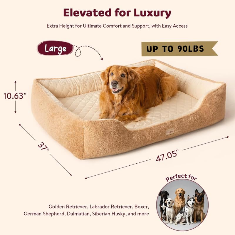 Cooling Orthopedic Dog Beds Large Sized Dogs - Memory Foam for Joint Pain & Arthritis, Big Dog Couch w/Washable Removable Cover & Waterproof Liner, Pet Bed w/Raised Bolster & Non-Slip Base
