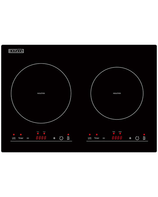 Empava IDC12B2 Horizontal Electric Stove Induction Cooktop with 2 Burners in Black Vitro Ceramic Smooth Surface Glass 120V, 12 Inch