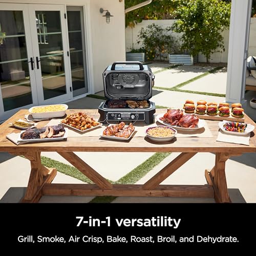 Ninja OG951 Woodfire Pro Connect Premium XL Outdoor Grill & Smoker, Bluetooth, App Enabled, 7-in-1 Master Grill, BBQ Smoker, Outdoor Air Fryer, Woodfire Technology, 2 Built-In Thermometers, Black/Blue