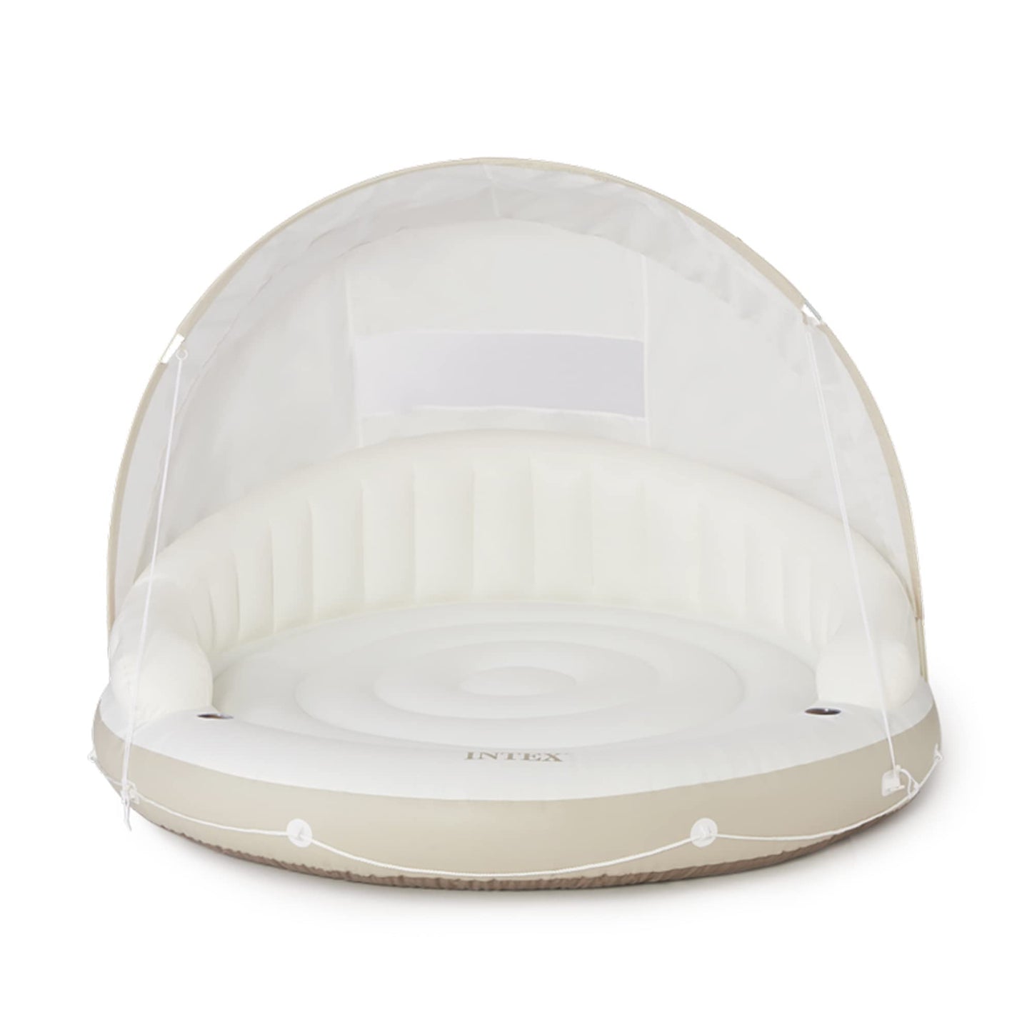 INTEX 58292EP Canopy Island Inflatable Pool Float: Comfortable Lounge Surface – Built-in Cup Holders – Detachable Sunshade – 440lb Max Weight Capacity – 78.5" x 59"