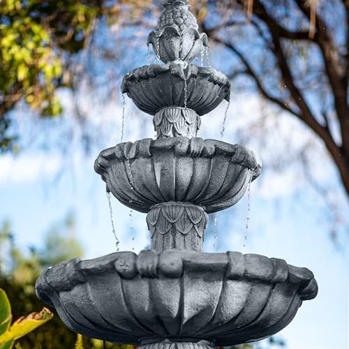 XBrand 58.3" 3-Tier Outdoor Freestanding Water Fountain - Classic Leaf Design, White Resin, Large Bird Bath with Pump - Ideal for Yard, Lawn and Garden, Porch Décor