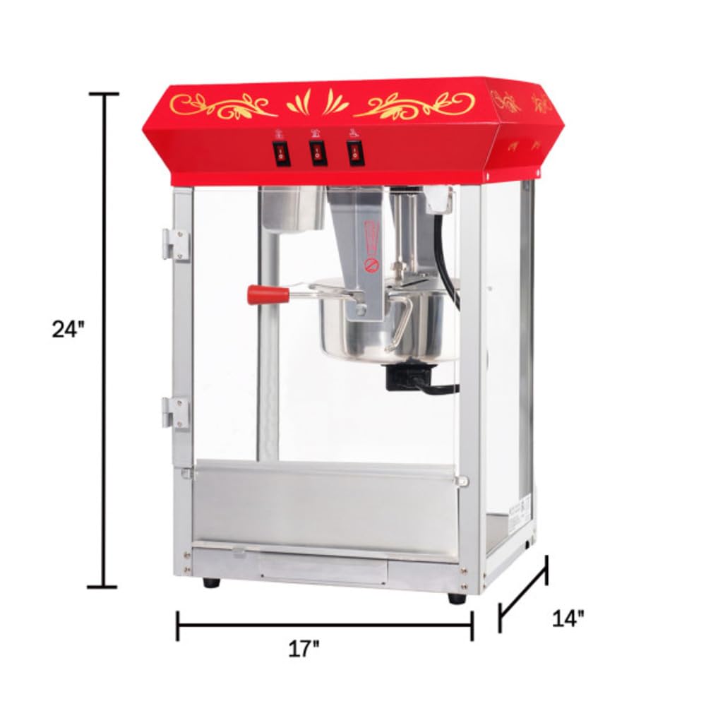 Great Northern Popcorn Company 6100 8 ounce Foundation Red Antique Style Popcorn Popper Machine, Red Floral, Counter-top Popper Machine