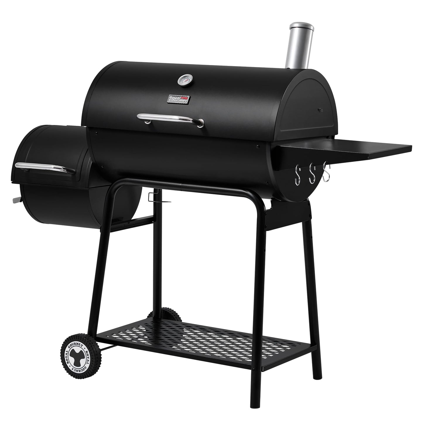 Royal Gourmet CC1830M 30 Inch Barrel Charcoal Grill with Offset Smoker & Warming Rack, Outdoor BBQ Grill with 811 Sq. In. Grilling Space for Backyard, Patio and Parties, Black