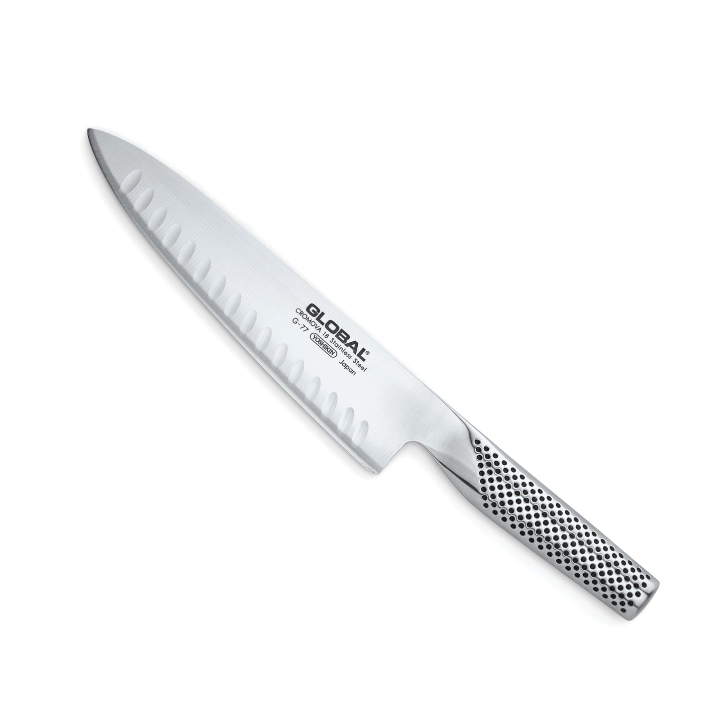 Global 8 inch Hollow Ground Chef's Knife - Lightweight Japanese Stainless Steel, Razor-Sharp Edge, Made in Japan, G-77