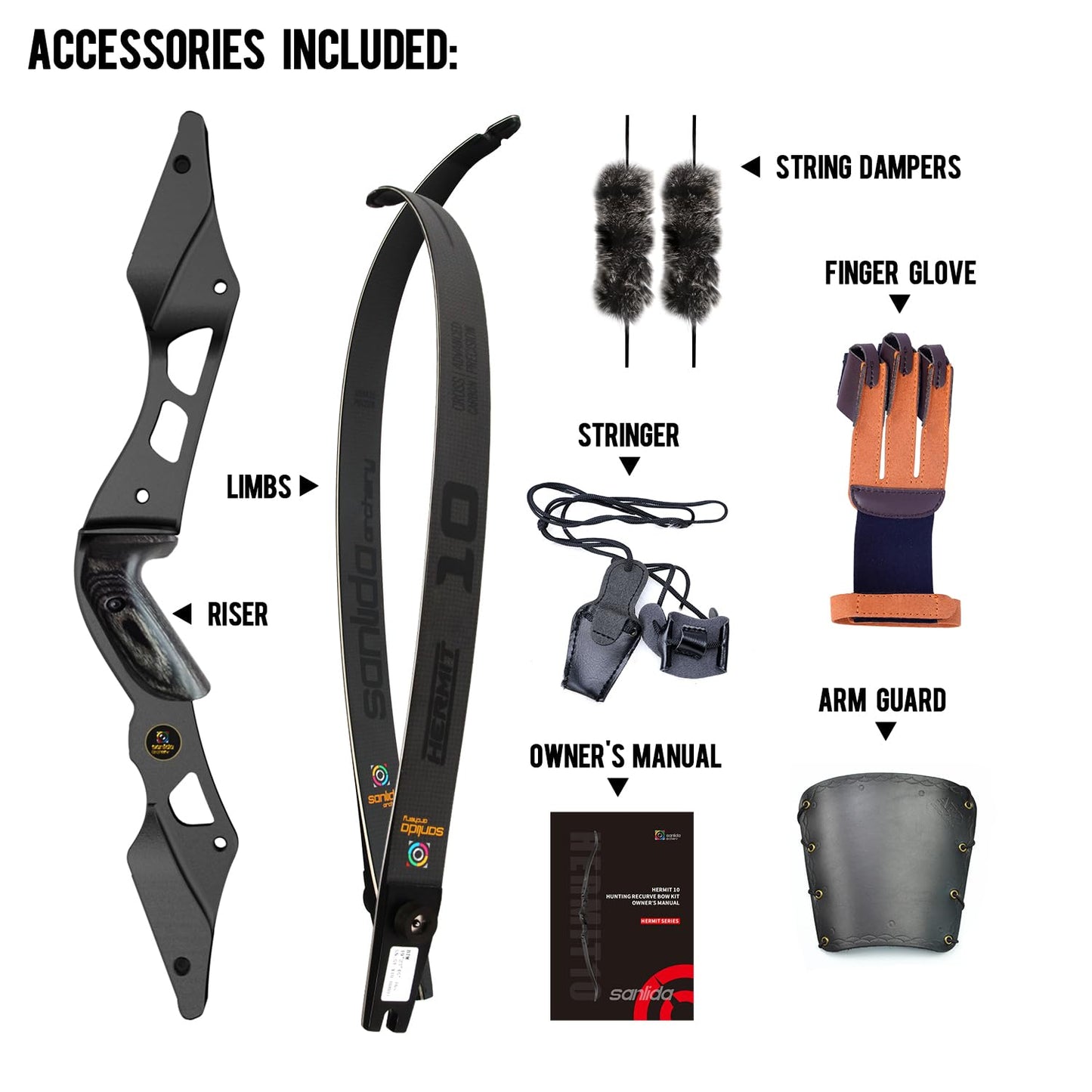 Sanlida Hermit 10 ILF Hunting Recurve Bow Kit for Adults 60" 30-45 Lbs Archery Recurve Bow, CNC ILF Riser, Carbon & Graphite Foam Core ILF Limbs, RH Only, Limited Life-time Warranty (60",45 Lbs)