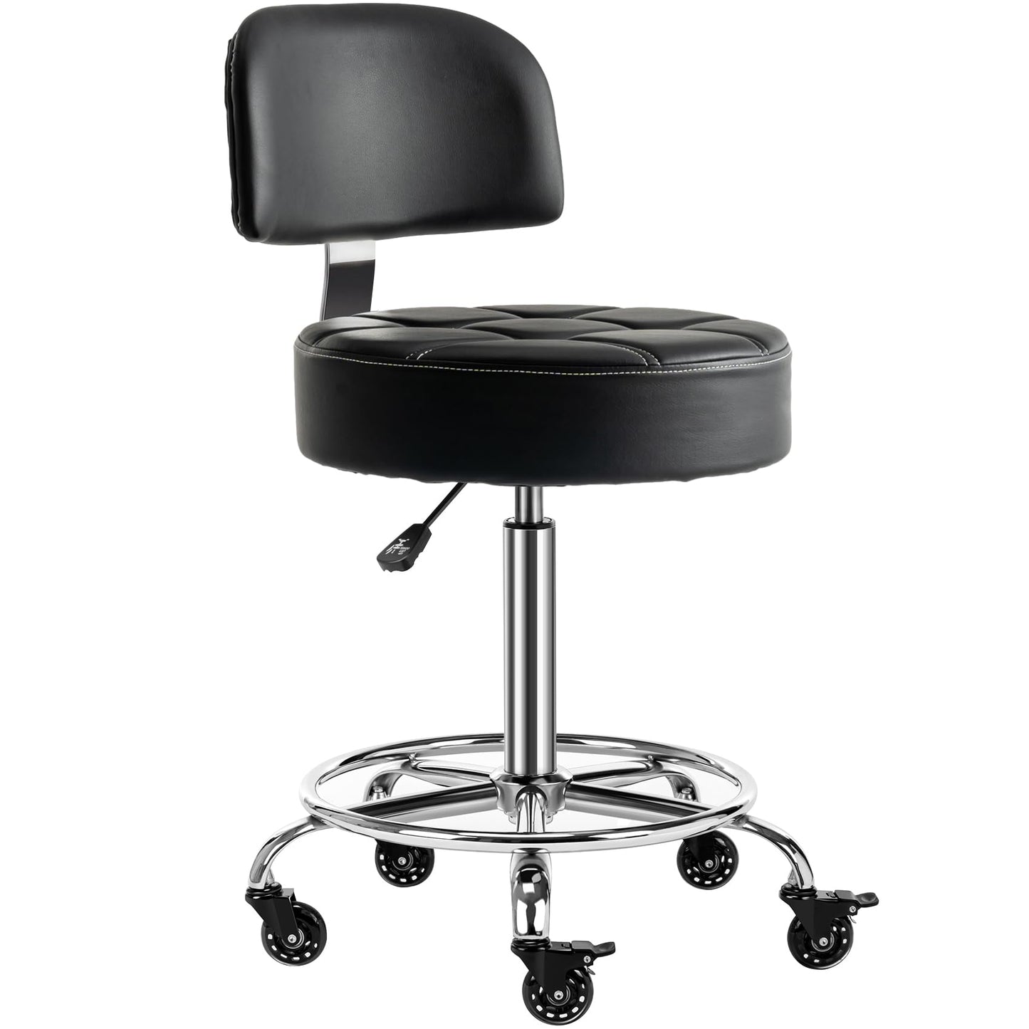 CoVibrant Lockable Stool with Back and Foot Rest Ergonomic Rolling Hydraulic Adjustable Stool for Doctor Esthetician Artist Home Small Office Desk (Black, 24''-31'')